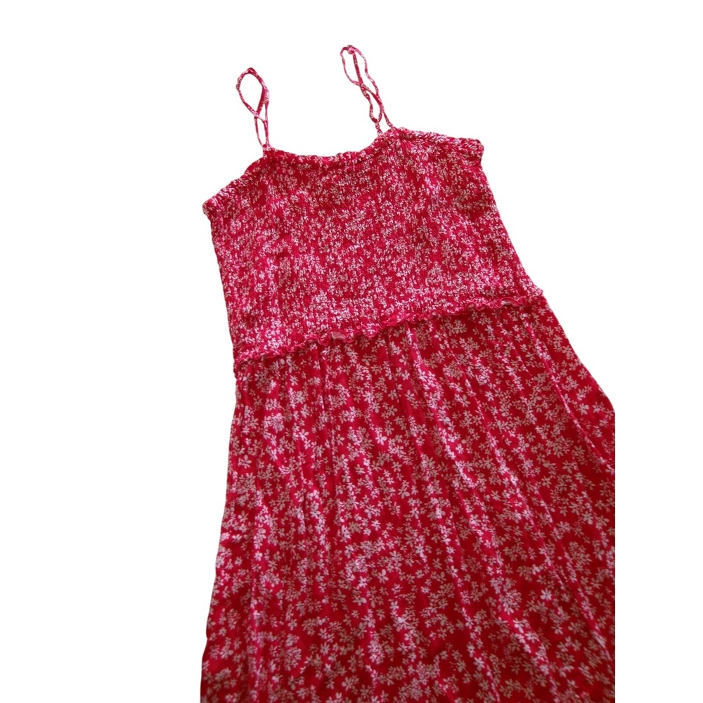 Pacific Vibes Womens XXL Red Floral Smocked Bodice Maxi Dress Spaghetti Strap